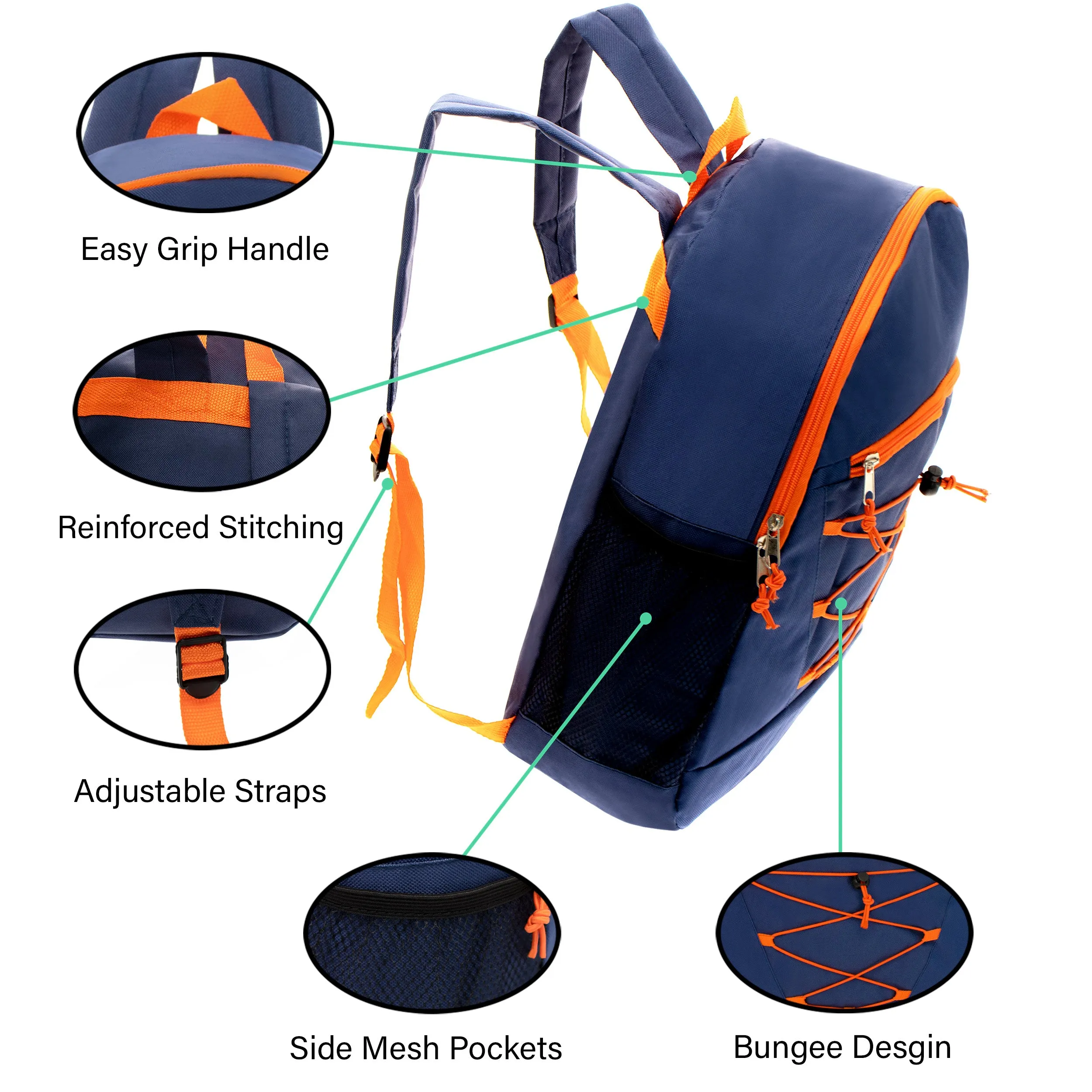 12 Bungee 17" Backpacks in 6 Colors & Your Choice of 12 Winter Item Sets - Wholesale Care Package: Homeless, Emergency, Charity