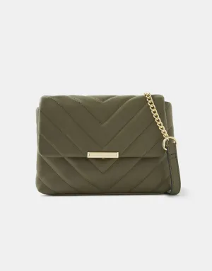 Accessorize London Women's Mia Khaki Green Quilted Sling Bag