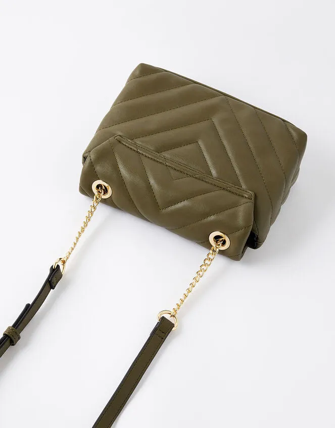 Accessorize London Women's Mia Khaki Green Quilted Sling Bag