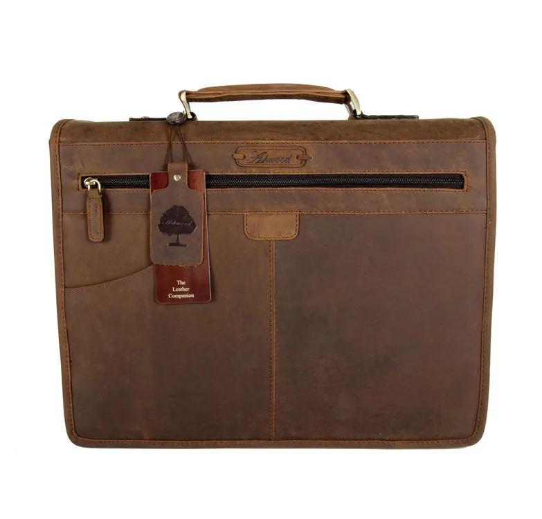 Ashwood Mud Brown Gareth Heavy Duty Leather Laptop Briefcase