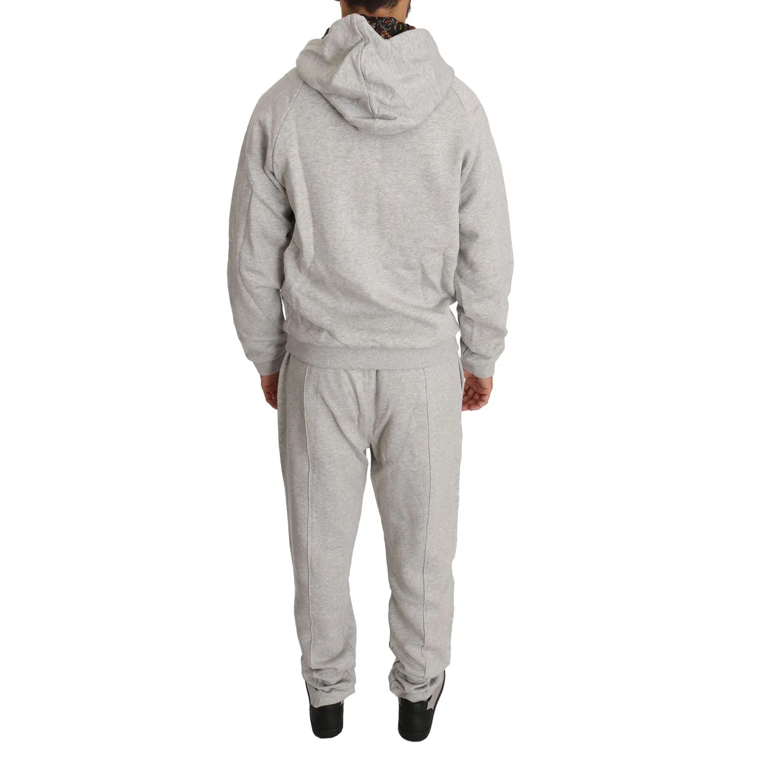 Billionaire Italian Couture Elegant Gray Hooded Sweatsuit Ensemble