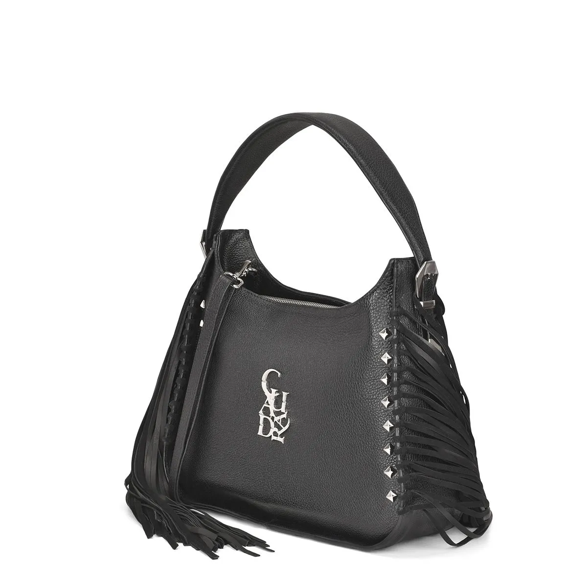 BOD54BN - Cuadra black casual fashion leather fringed bag for woman