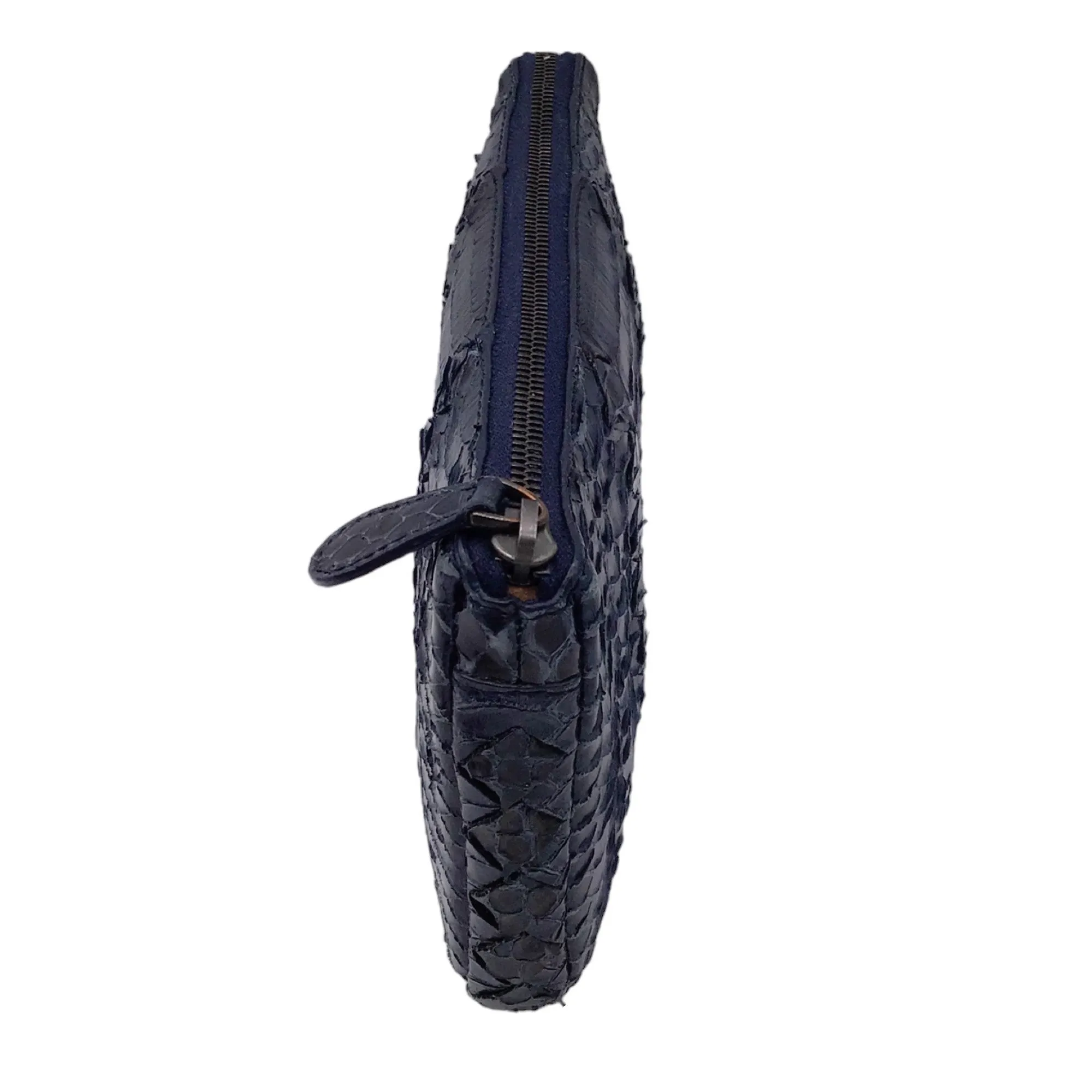 Bottega Veneta Navy Blue Python Skin Leather Zip Pouch Bag