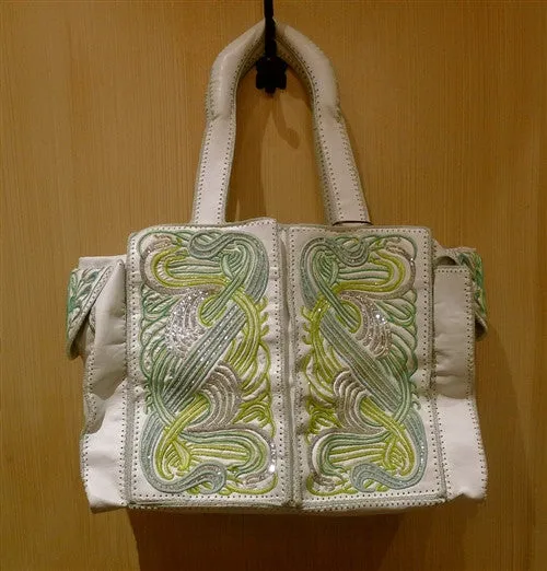 Buba Embellished White Leather "Maze" Tote/Travel/Diaper Bag