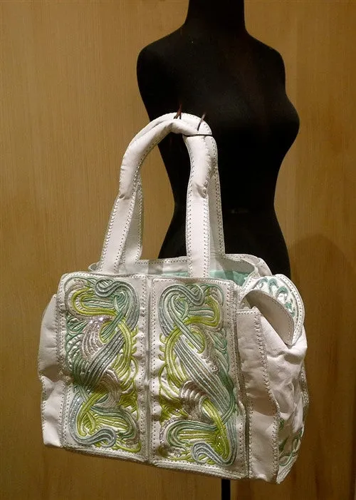 Buba Embellished White Leather "Maze" Tote/Travel/Diaper Bag