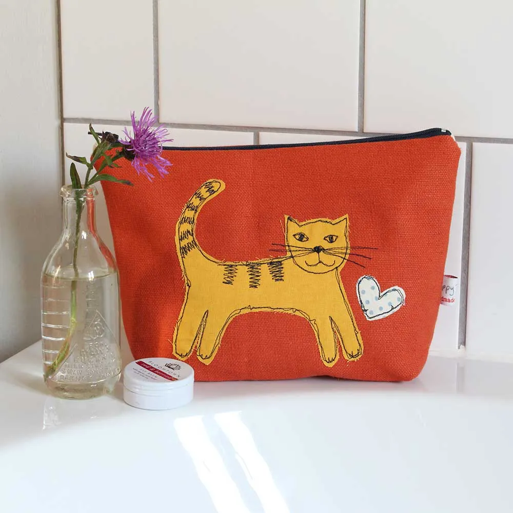 Cat Embroidered Large Makeup Bag