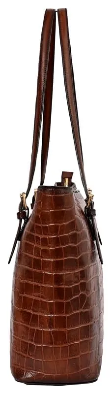 eske Jemma Genuine Leather Tote Bag for Women (Brown Hand-Stitched)