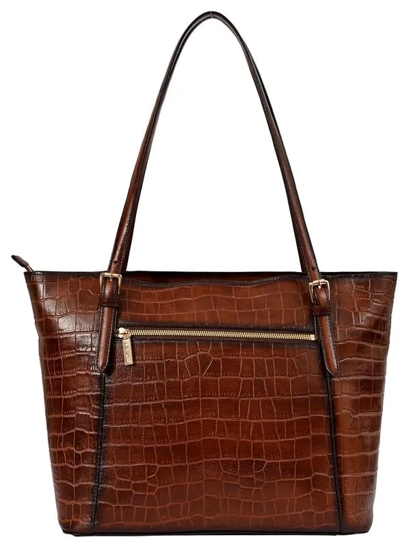 eske Jemma Genuine Leather Tote Bag for Women (Brown Hand-Stitched)