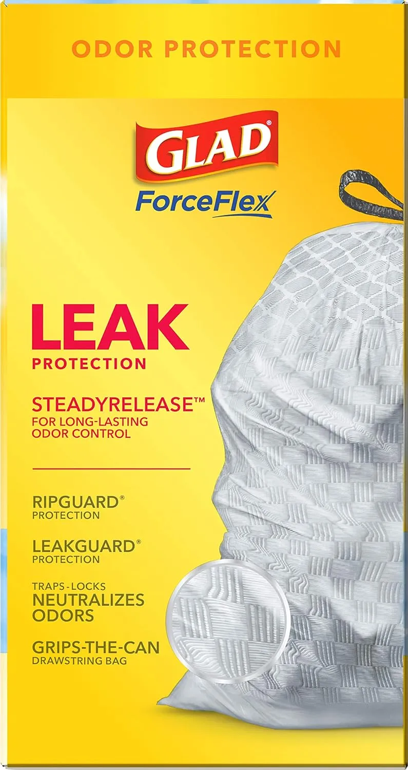 Glad ForceFlex Tall Kitchen Drawstring Garbage Bags: 13 Gallon Capacity, Fresh Clean Scent Infused with Febreze, 80 Count