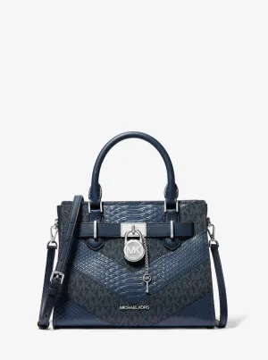 Hamilton Medium Signature Logo and Snake Embossed Satchel