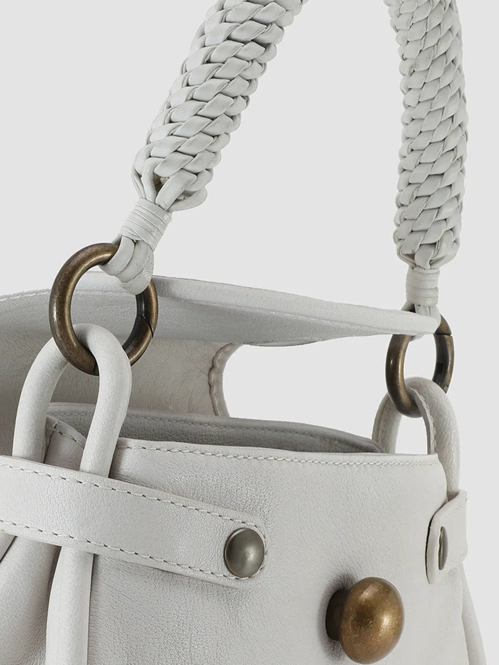 HOLES WOVEN 06 - White Leather Handle Bag