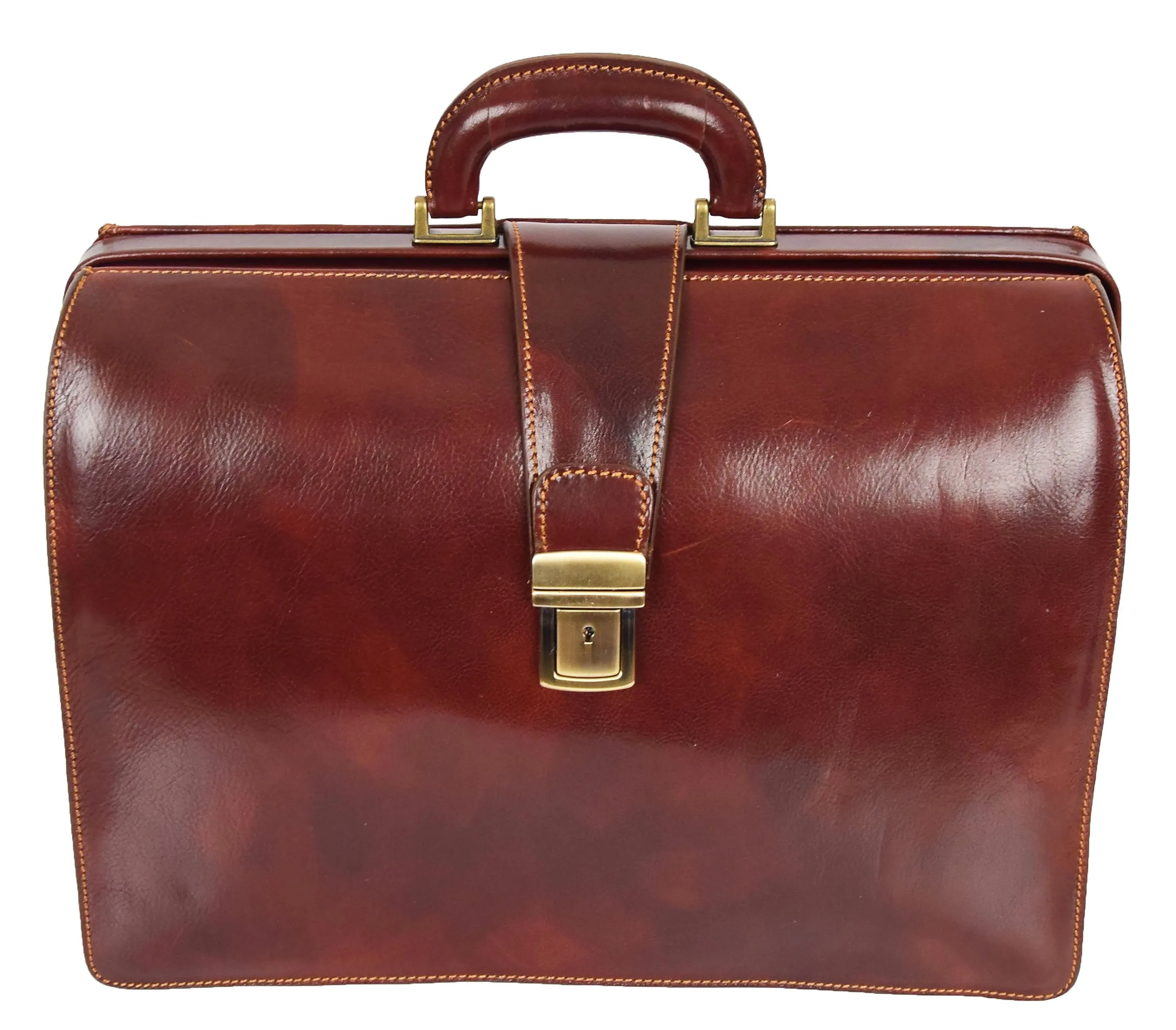 Italian Leather Doctors Briefcase Business Professionals Gladstone Bag Brown - Djoser