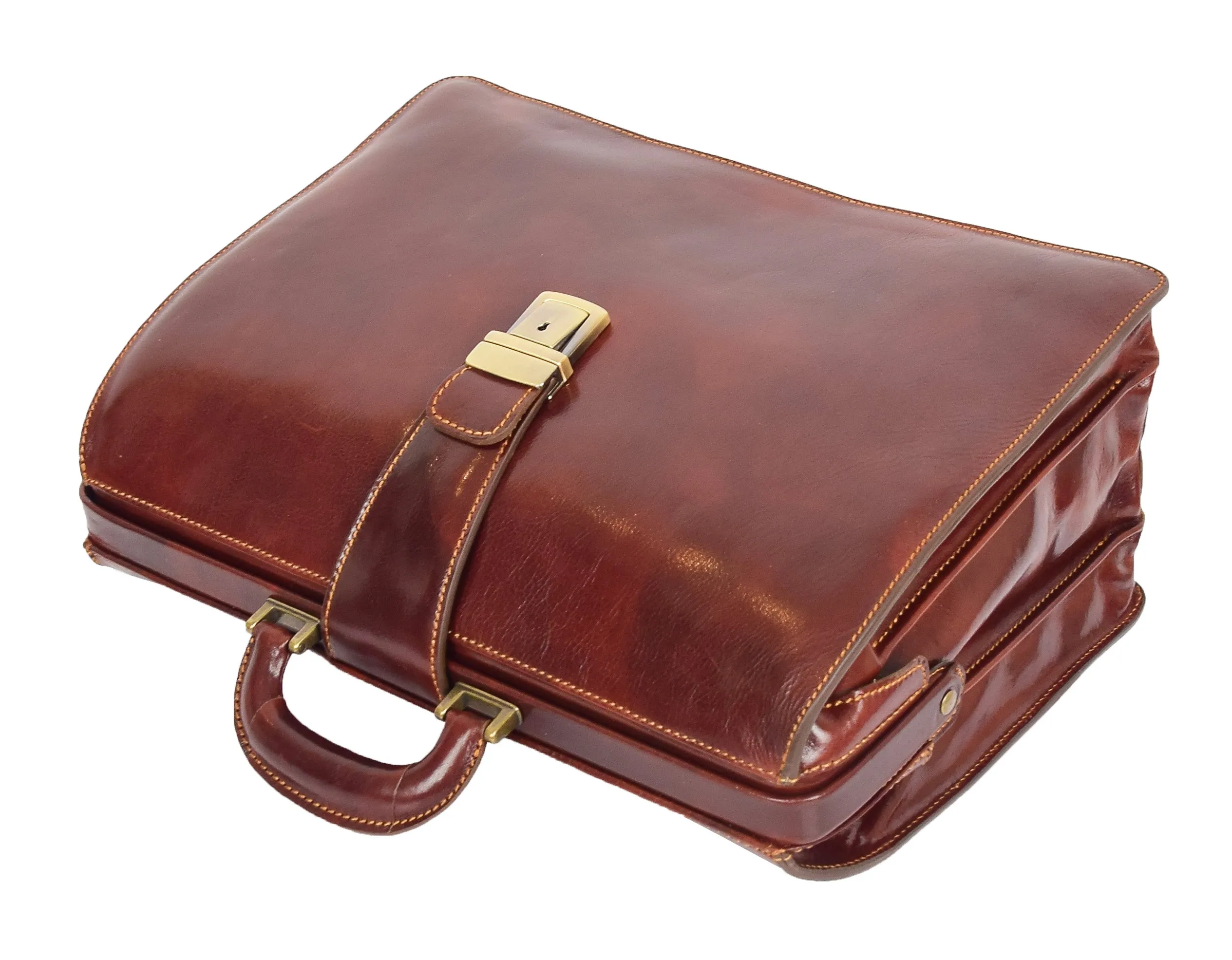 Italian Leather Doctors Briefcase Business Professionals Gladstone Bag Brown - Djoser