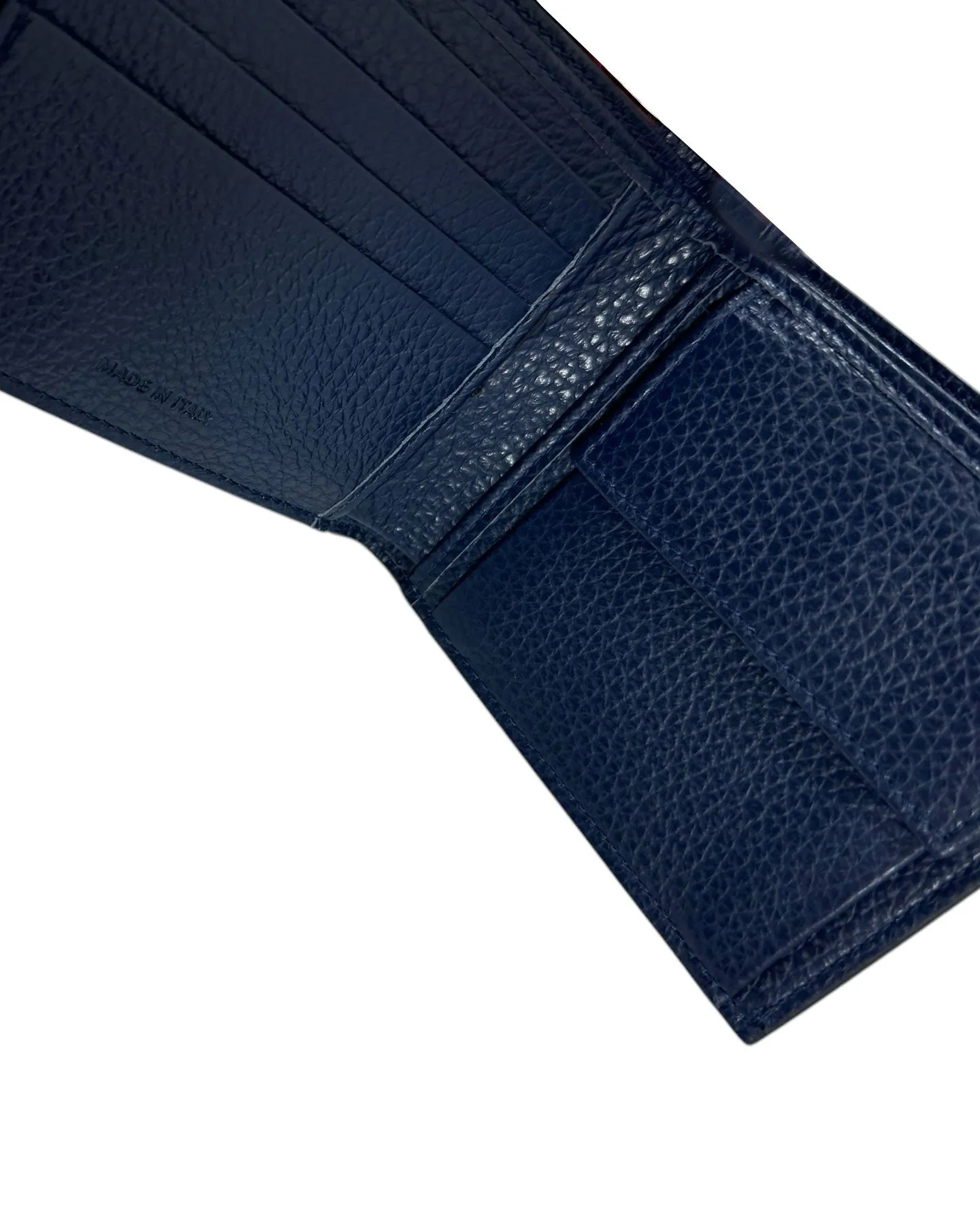 Kiton Wallet - Dark Blue Grain Leather Men Wallet Bifold With Coin Pocket