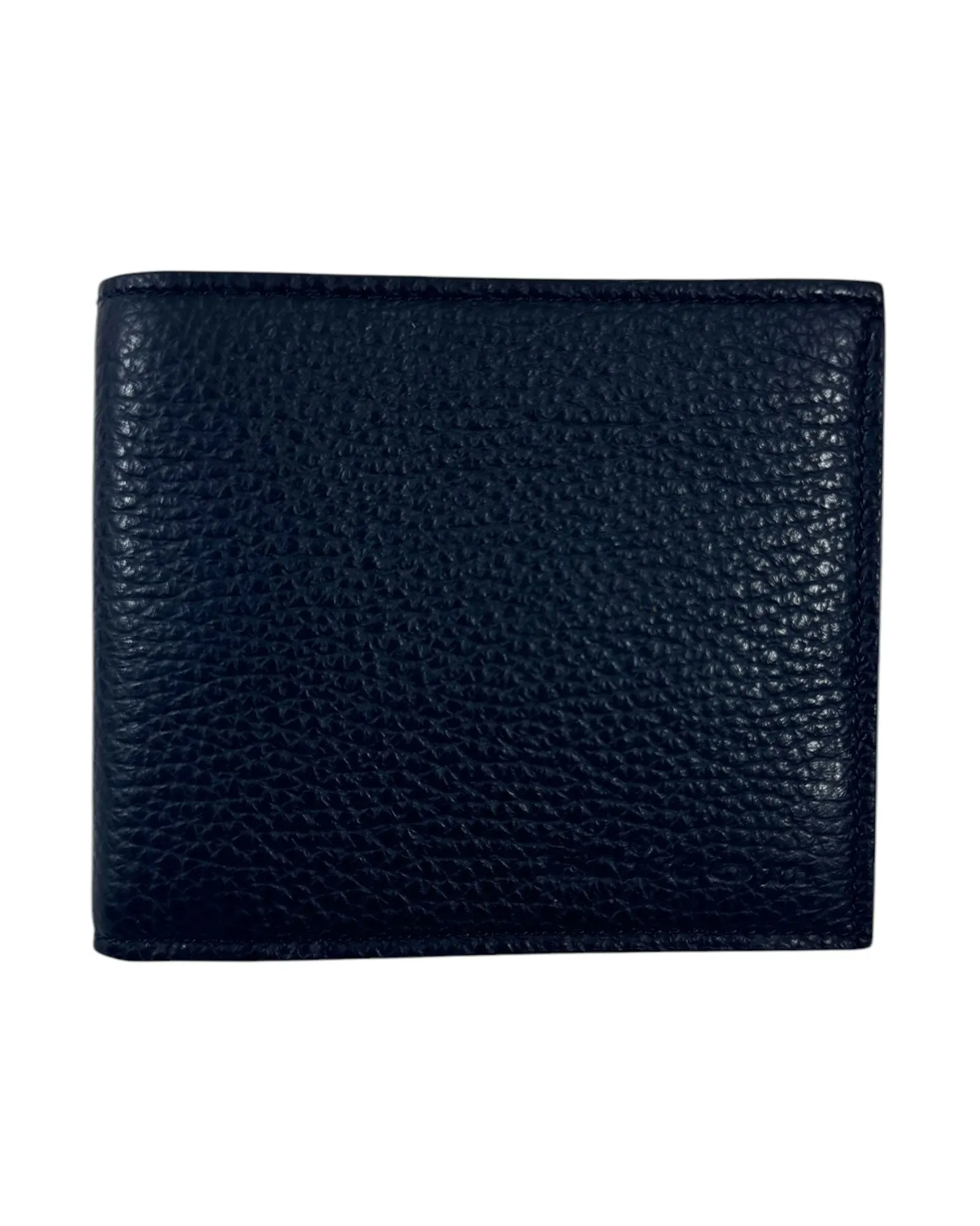 Kiton Wallet - Dark Blue Grain Leather Men Wallet Bifold With Coin Pocket