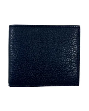 Kiton Wallet - Dark Blue Grain Leather Men Wallet Bifold With Coin Pocket