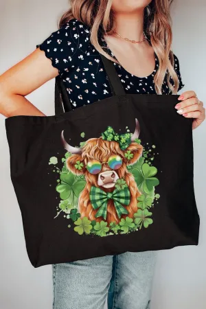 Lucky Clover Highland Cow Canvas Jumbo Tote