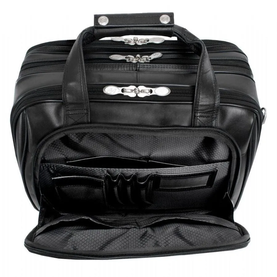 McKlein USA Chicago 15.6" Leather Patented Detachable Wheeled Laptop Overnight with Removable Briefcase Black