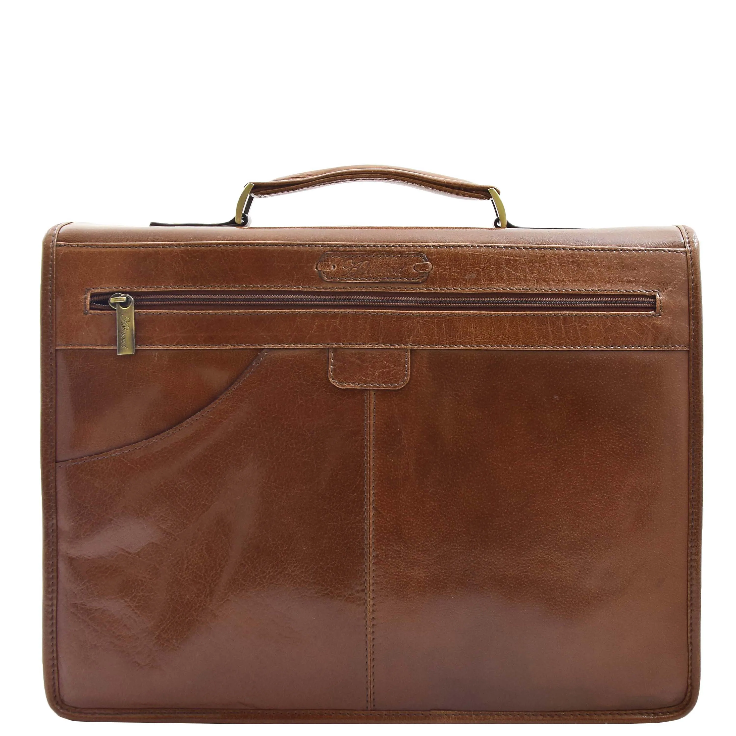 Mens Italian Chestnut Leather Briefcase Expandable Office Bag Laptop Case - Thomas