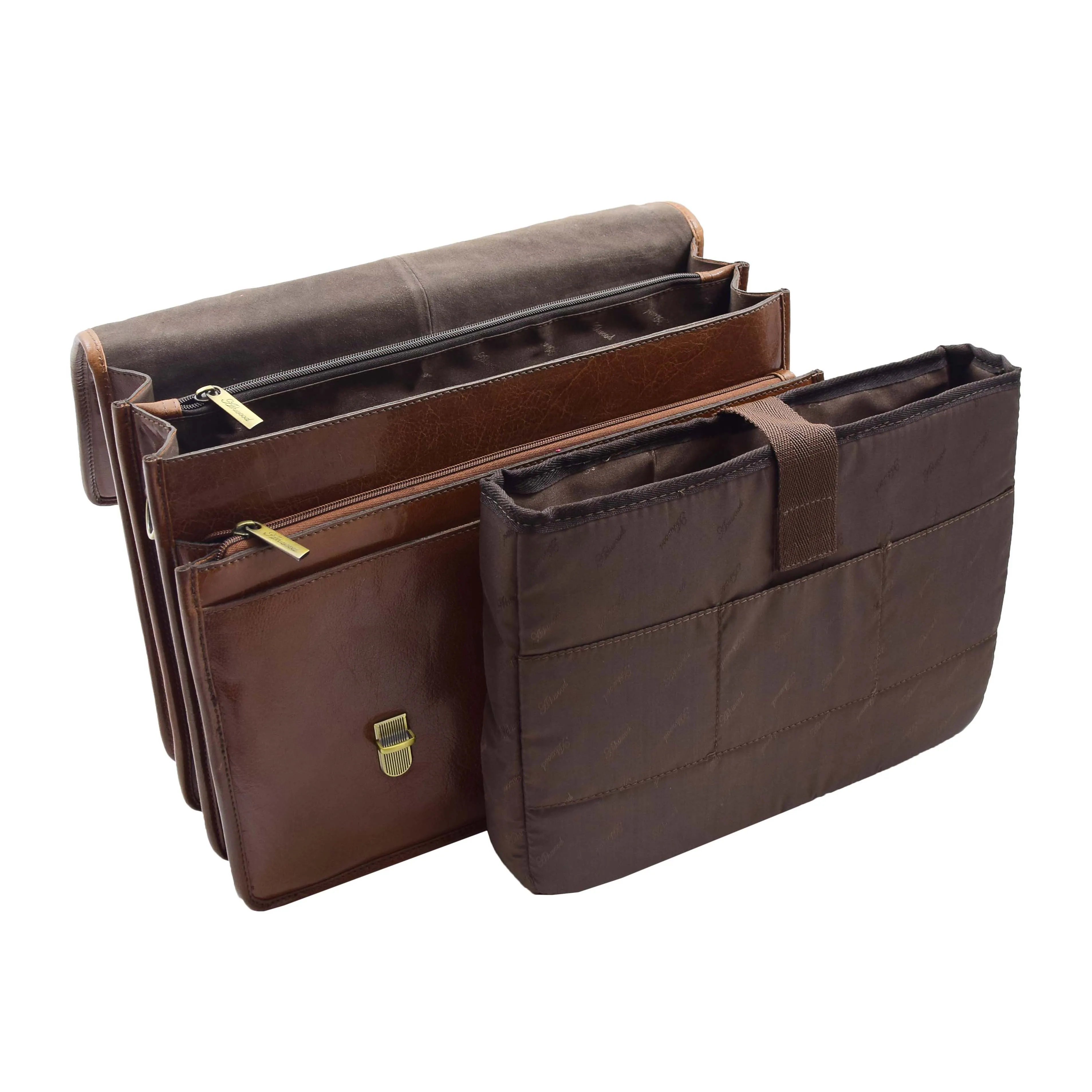 Mens Italian Chestnut Leather Briefcase Expandable Office Bag Laptop Case - Thomas