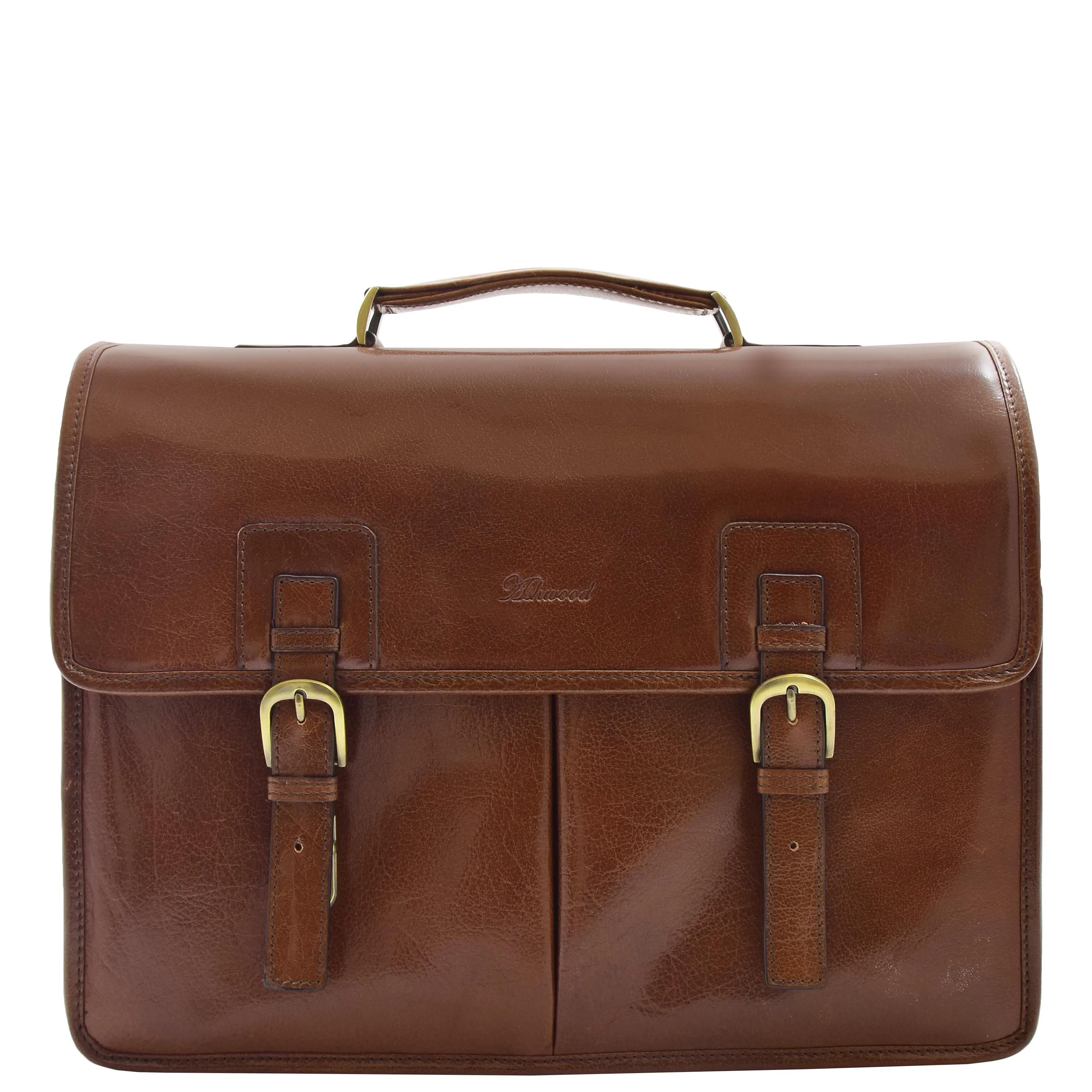 Mens Italian Chestnut Leather Briefcase Expandable Office Bag Laptop Case - Thomas