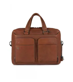 Piquadro Black Square Men's Tobacco Laptop Briefcase