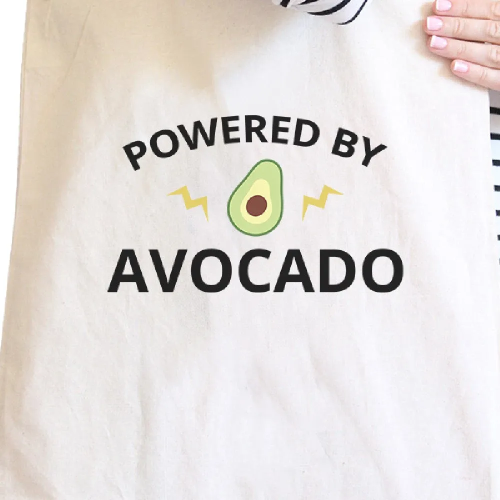 Powered By Avocado Natural Reusable Canvas Tote Cute Graphic Tote