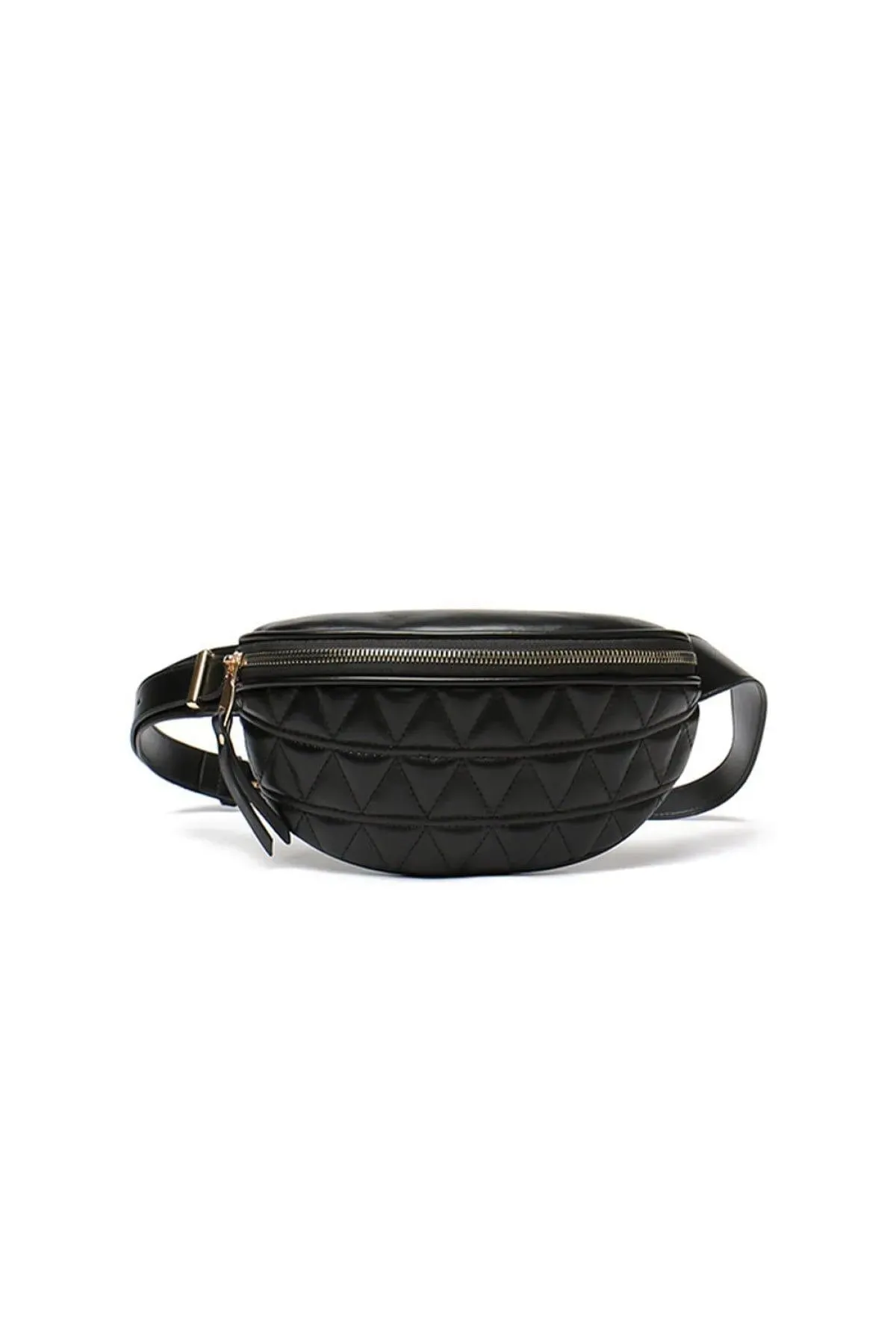 PU Leather Quilted Zipper Chest Bag Black