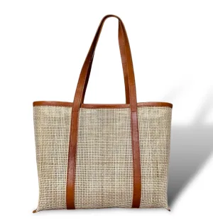 Rattan Webbing Leather Tote