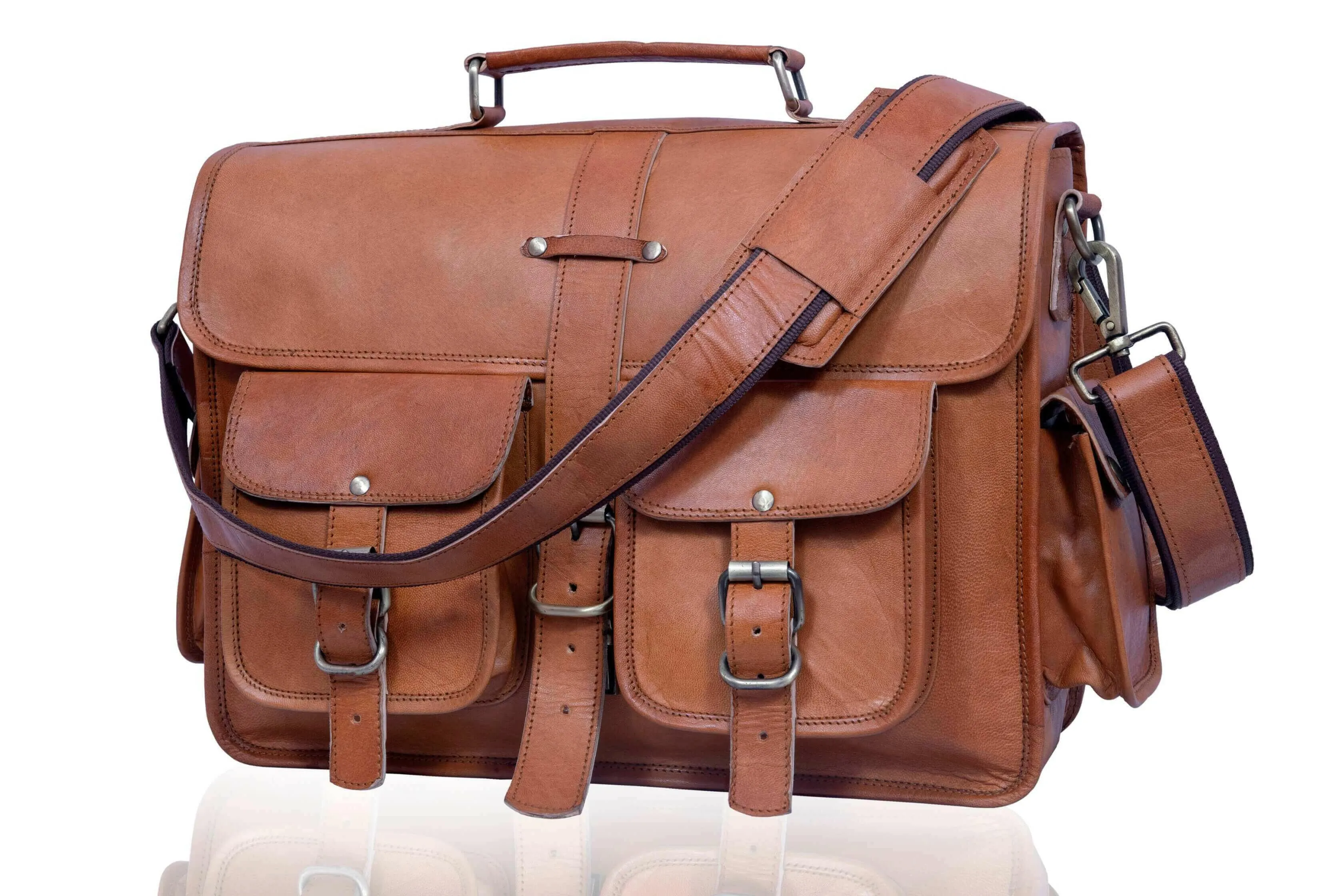 Real Leather Messenger Bag for Men and Women Vintage Laptop Briefcase