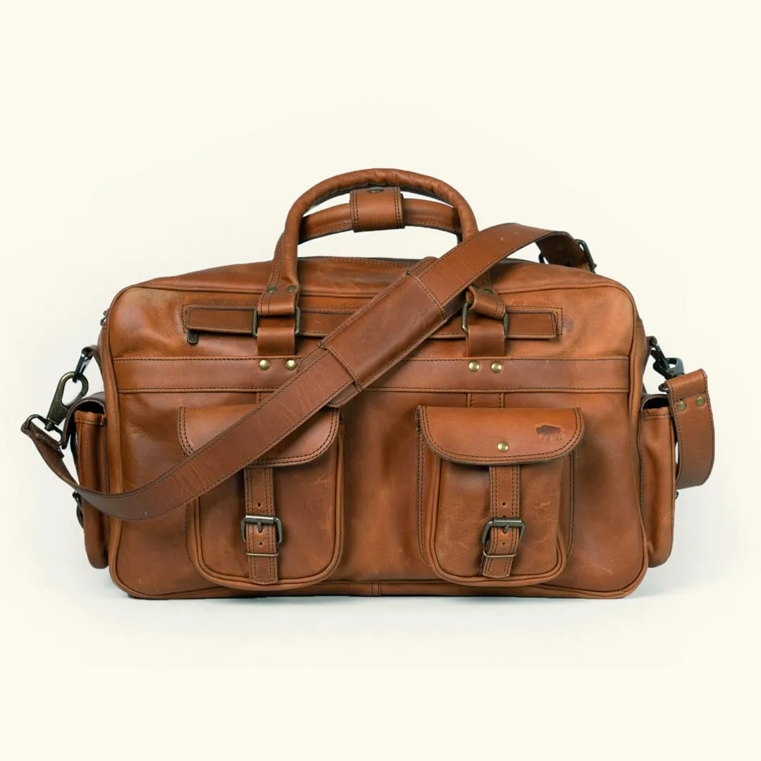 Roosevelt Buffalo Leather Pilot Bag - Large | Amber Brown