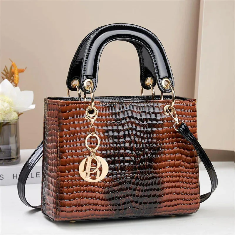 Spunkz Shiny Snake Skin Crocodile Pattern Leather Handbag