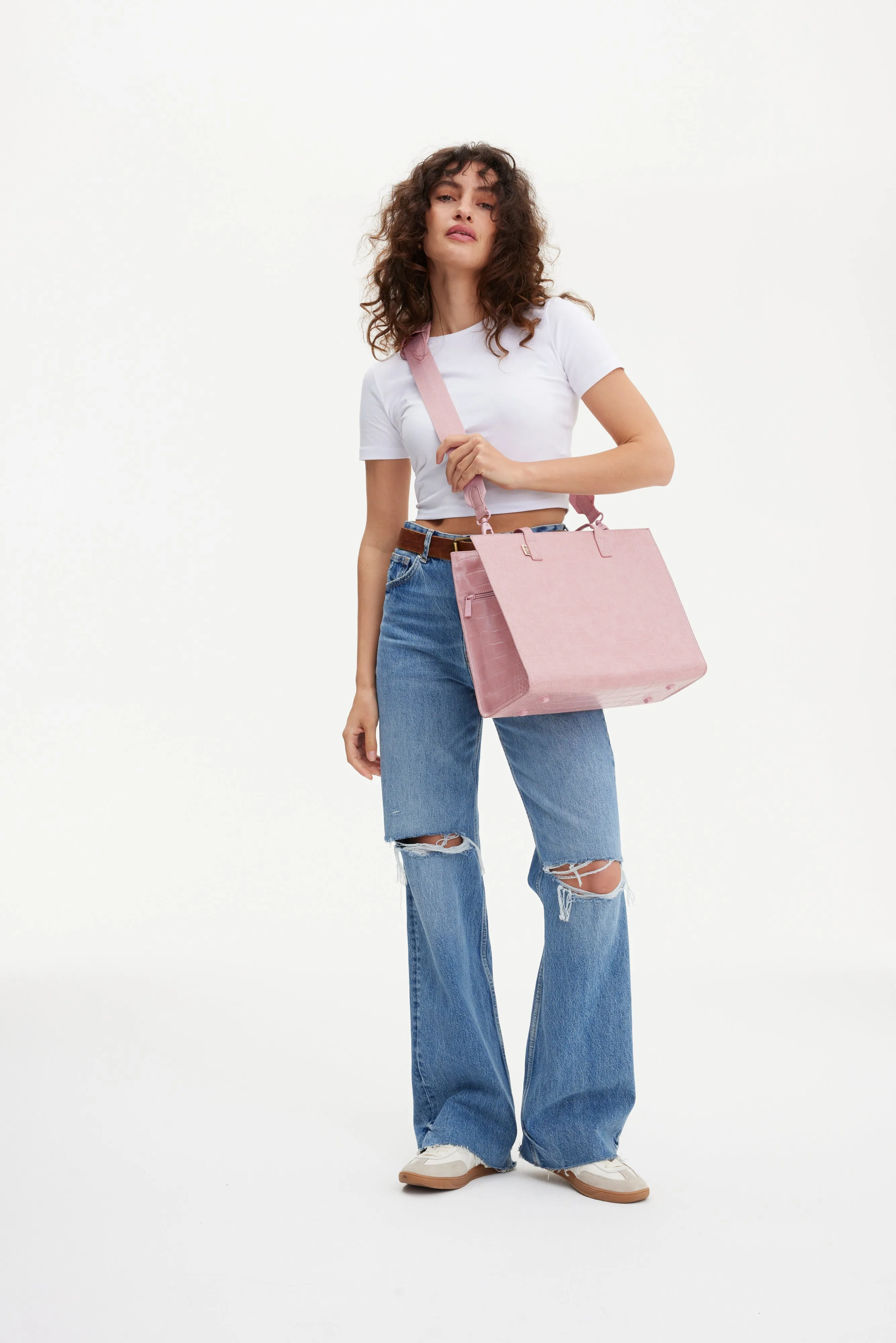 The Work Tote in Atlas Pink Croc