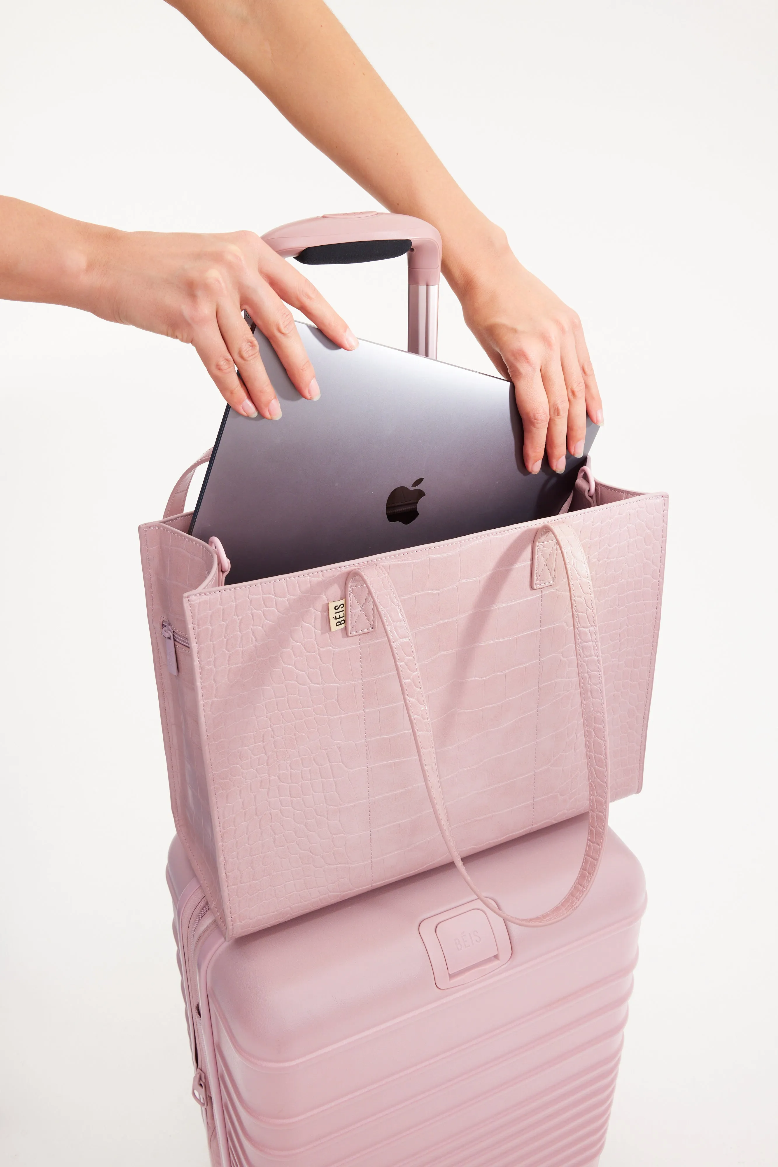 The Work Tote in Atlas Pink Croc