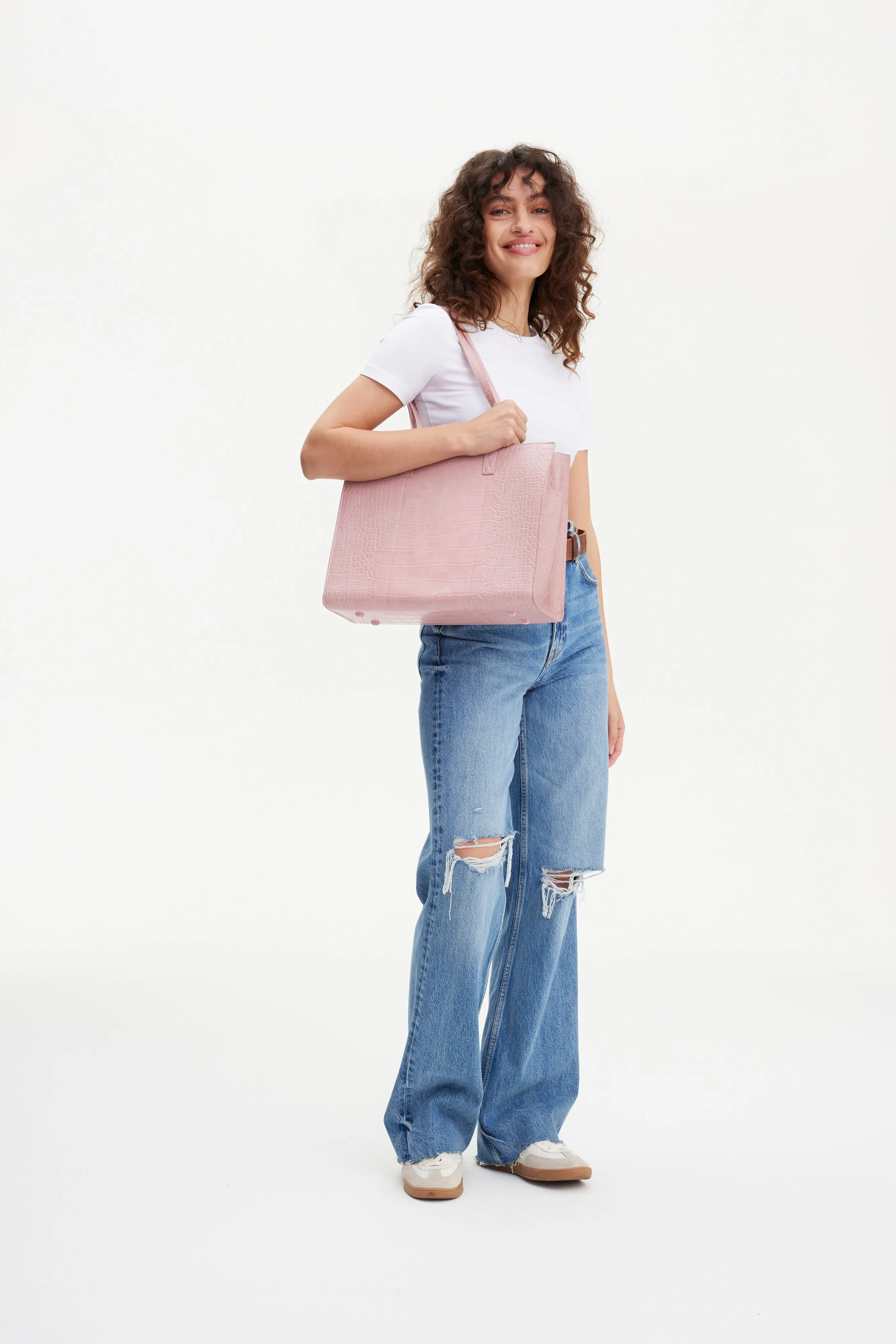 The Work Tote in Atlas Pink Croc