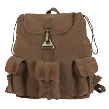 Vintage Style Canvas Wayfarer Backpack w/ Leather Accents