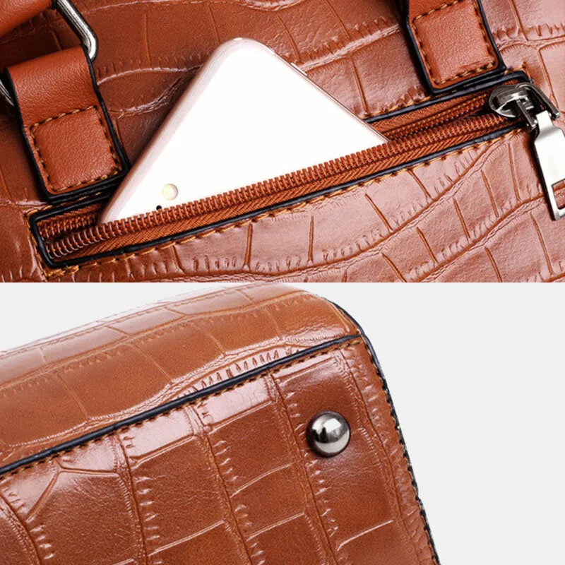 Women 4PCS Faux Leather Soft Solid Color Suit Handbag Crossbody Bag Clutch Card Wallet