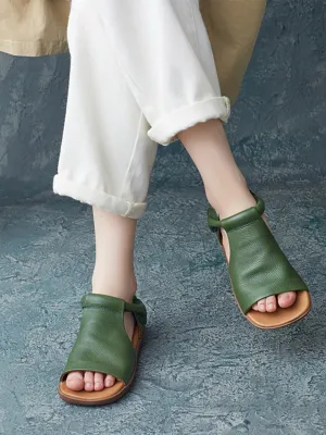 Women Summer Solid Casual Leather Flat Sandals UI1013