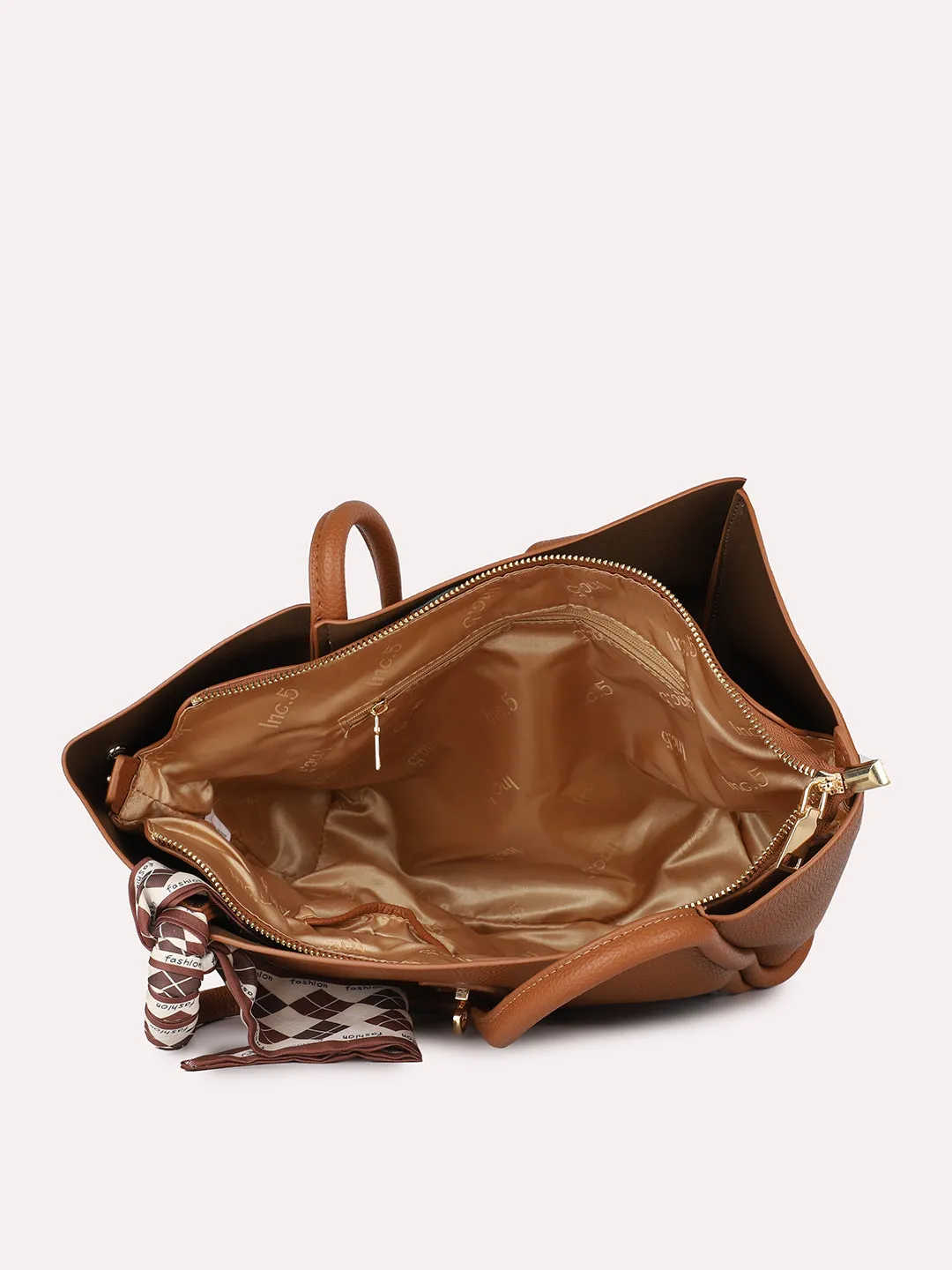 Women Tan Solid Structured Oversized Tote Bag With Buckle Detail