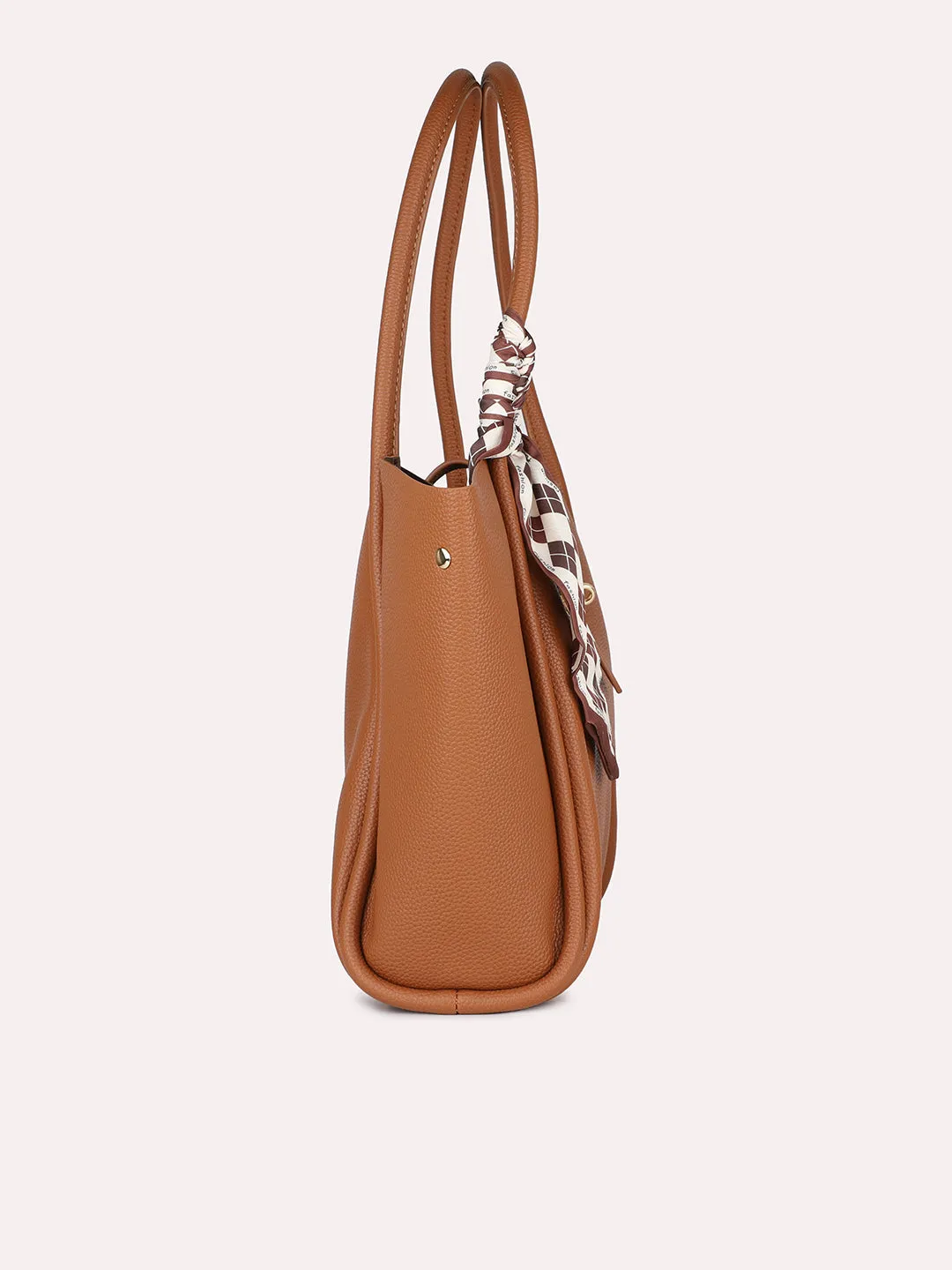 Women Tan Solid Structured Oversized Tote Bag With Buckle Detail